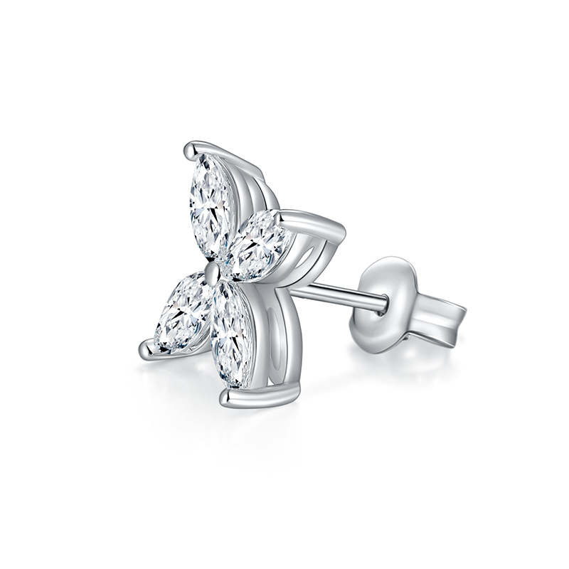 Sotiya Flower Design Marquise Cut Moissanite Stud Earrings Sterling Silver-Sotiya