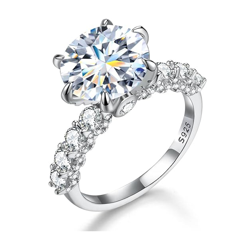 Sotiya 6 Prong Side Stones Round Cut Moissanite Engagement Ring Sterling Silver-Sotiya