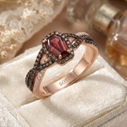 Sotiya Halo Coffin Cut Coffee Twist Shank Engagement Ring Sterling Silver-Sotiya