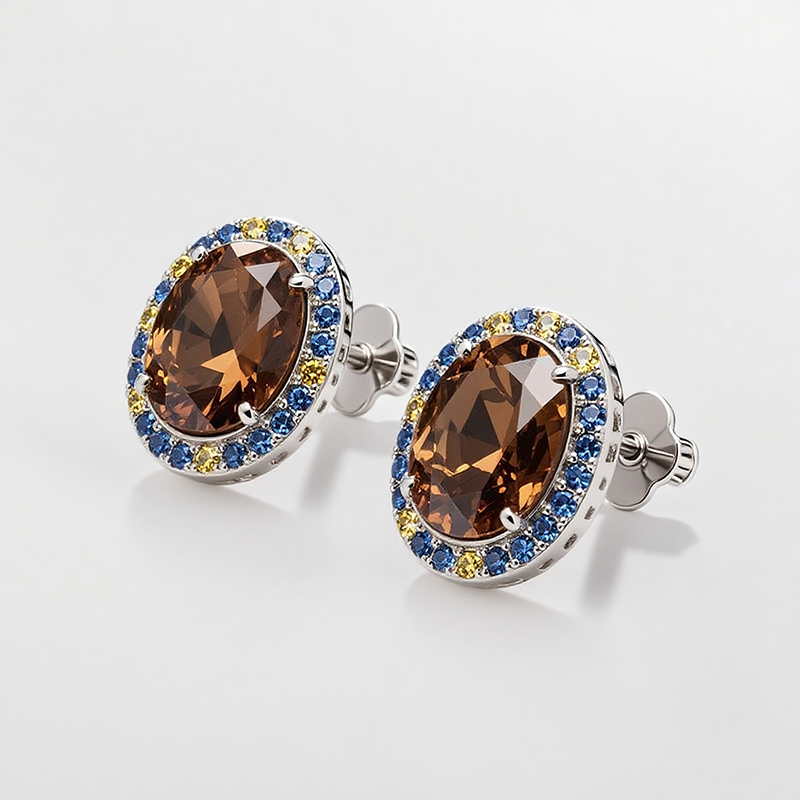 Sotiya Artist Collection Famous Painting Starry Night Coffee Halo Round Cut Stud Earrings Sterling Silver