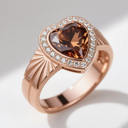 Sotiya Halo Heart Cut Carving Coffee Engagement Ring Sterling Silver-Sotiya