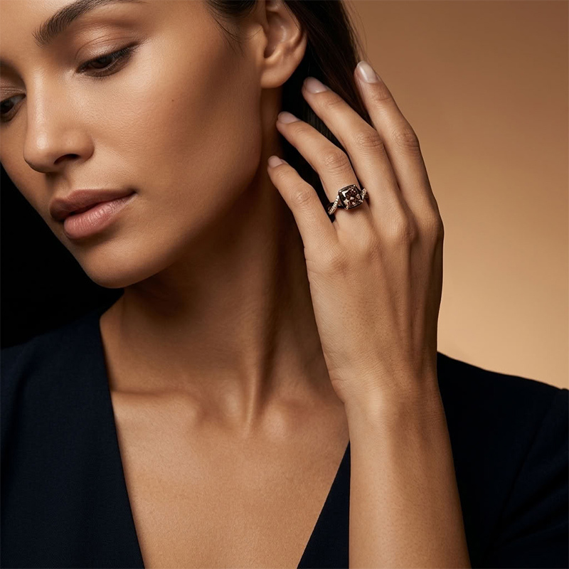Sotiya Two Tone Twist Cushion Cut Coffee Engagement Ring Sterling Silver