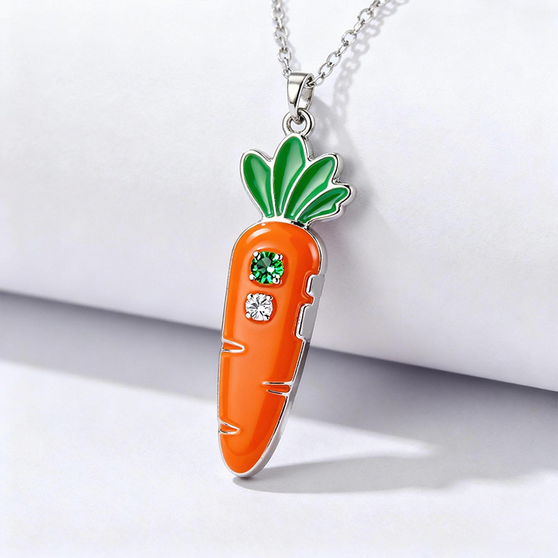 Animal City Voice Recorder Carrot Inspired Enamel Necklace-Sotiya