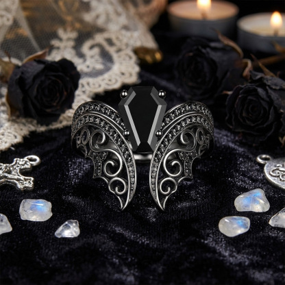 Sotiya Vintage Bat Coffin Cut Wedding Bridal Ring Set Sterling Silver-Sotiya