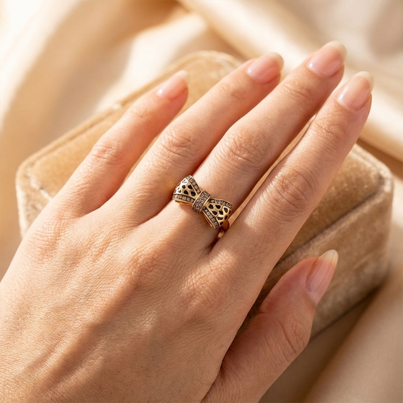 Sotiya Leopard Print Bowknot Coffee Enamel Ring Sterling Silver-Sotiya