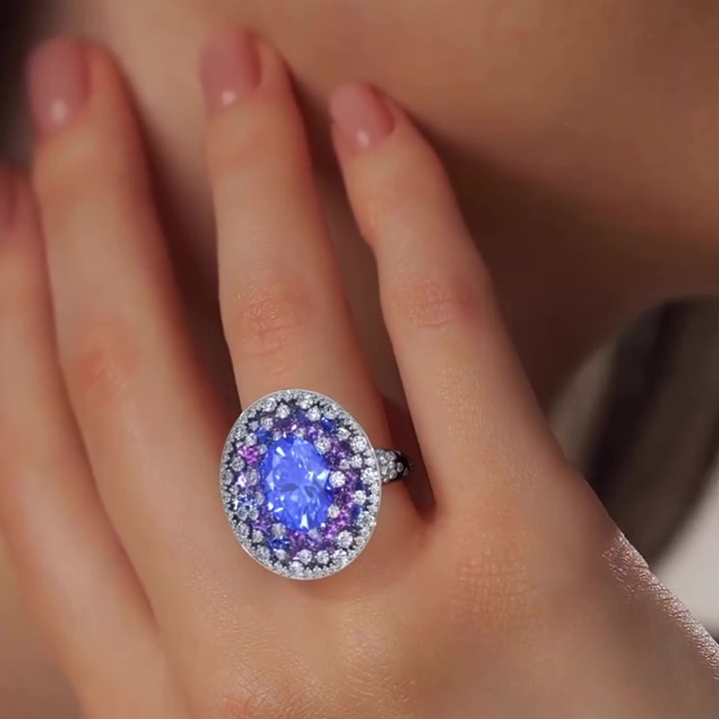 Sotiya Artist Collection Water Lilies Oval Cut Sapphire Blue Cocktail Ring Sterling Silver-Sotiya