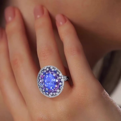 Sotiya Artist Collection Water Lilies Oval Cut Sapphire Blue Cocktail Ring Sterling Silver-Sotiya