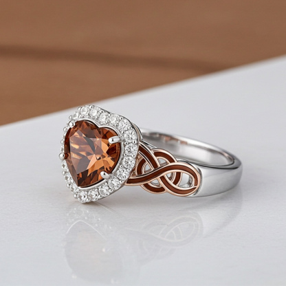 Sotiya Halo Heart Cut Knot Coffee Enamel Engagement Ring Sterling Silver-Sotiya