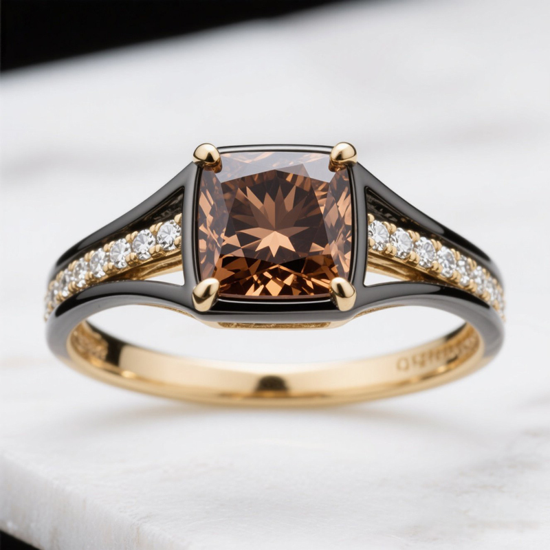 Sotiya Two Tone Cushion Cut Coffee Engagement Ring Sterling Silver-Sotiya