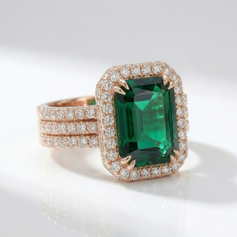 Sotiya Halo Radiant Cut Emerald Green Engagement Ring Sterling Silver