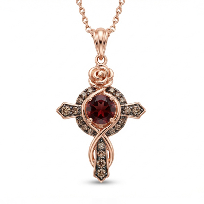 Sotiya Rose Design Faith Cross Coffee Round Cut Necklace Sterling Silver-Sotiya
