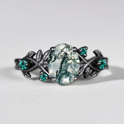 Sotiya Nature Inspired Oval Cut Green Moss Agate Engagement Ring Sterling Silver-Sotiya