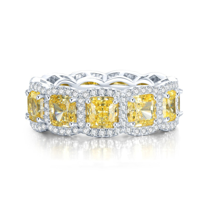 Sotiya Halo Princess Cut Women's Eternity Ring Sterling Silver-Sotiya