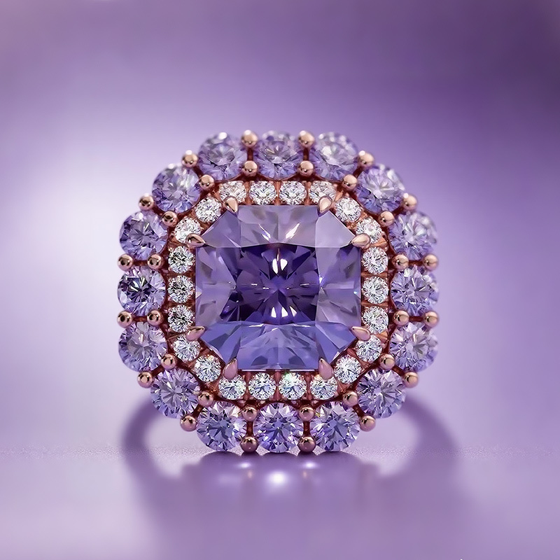 Sotiya Cathedral Double Halo Amethyst Purple Asscher Cut Engagement Ring Sterling Silver-Sotiya