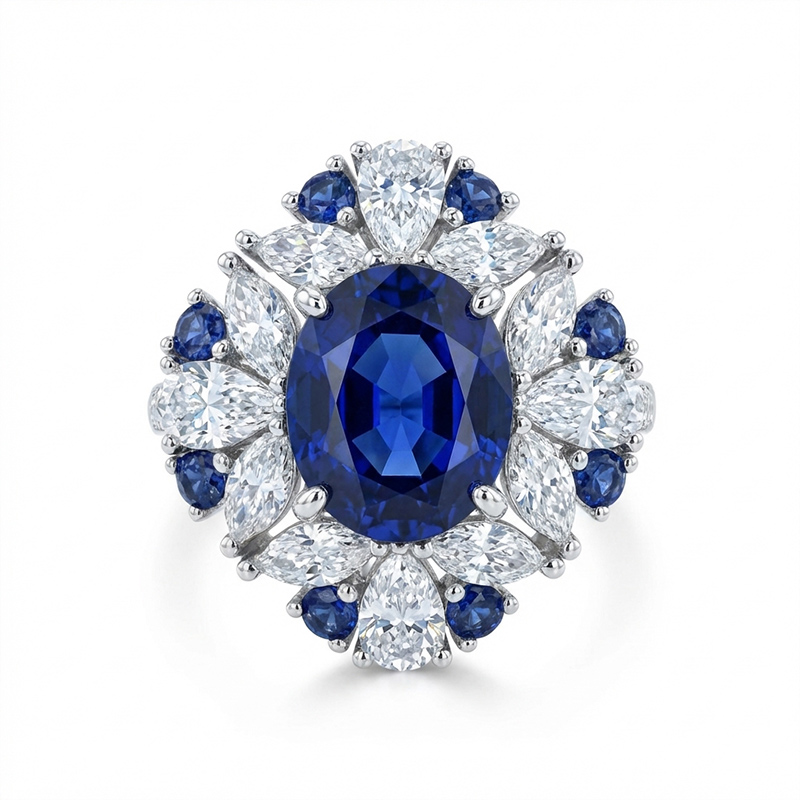 Sotiya Halo Lab Grown Blue Sapphire Oval Cut Engagement Ring Sterling Silver