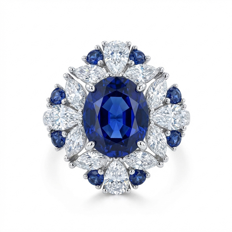 Sotiya Halo Lab Grown Blue Sapphire Oval Cut Engagement Ring Sterling Silver