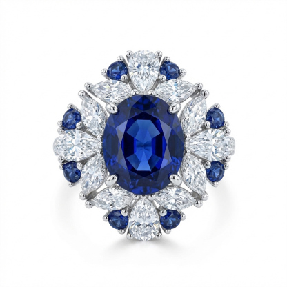 Sotiya Halo Lab Grown Blue Sapphire Oval Cut Engagement Ring Sterling Silver
