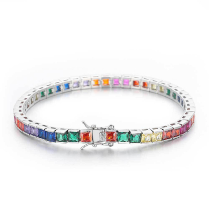 Sotiya Multi Colored Rainbow Radiant Cut Tennis Bracelet-Sotiya