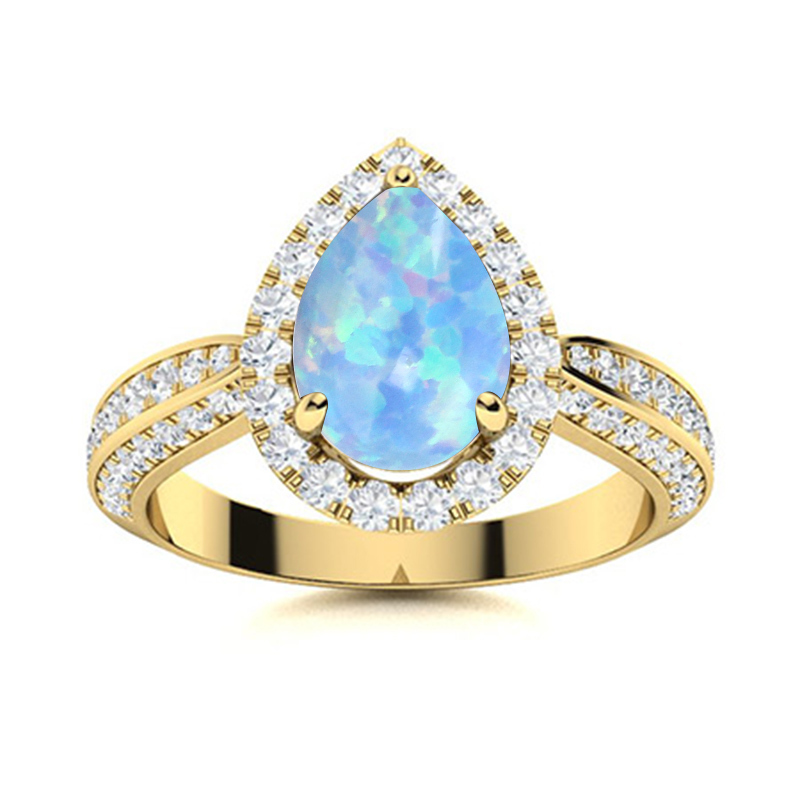 Sotiya Halo Opal Pear Cut Engagement Ring Sterling Silver-Sotiya