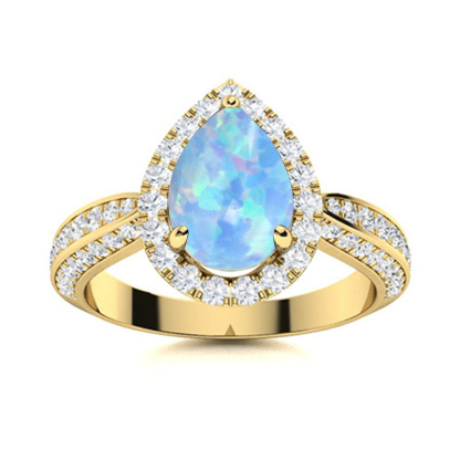 Sotiya Halo Opal Pear Cut Engagement Ring Sterling Silver-Sotiya