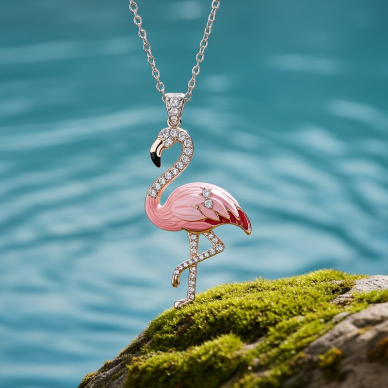 Sotiya Flamingo Pink Enamel Pendant Necklace-Sotiya