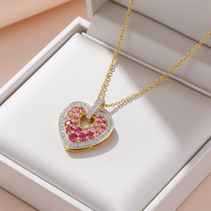 Sotiya Gradient Hot Pink Round Cut Halo Heart Necklace Sterling Silver