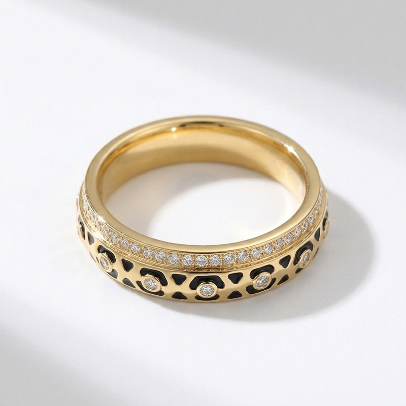 Sotiya Leopard Print Black Enamel Eternity Ring Sterling Silver-Sotiya