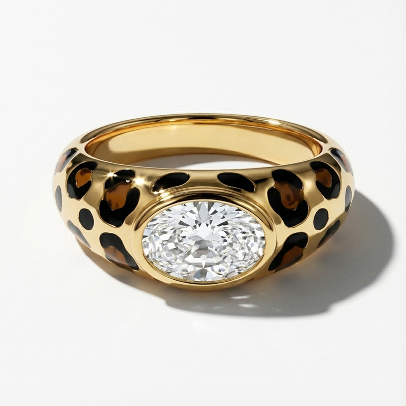 Sotiya Oval Cut Leopard Print Coffee Enamel Ring Sterling Silver-Sotiya