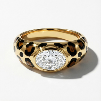 Sotiya Oval Cut Leopard Print Coffee Enamel Ring Sterling Silver-Sotiya