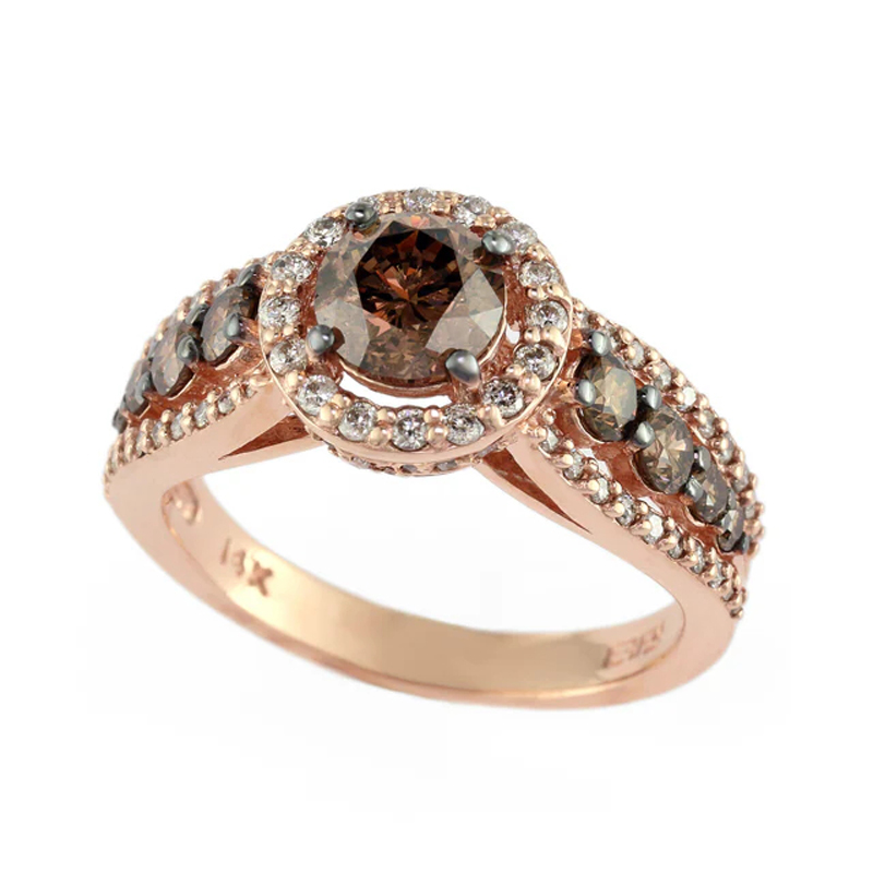 Sotiya Side Stones Halo Round Cut Coffee Engagement Ring Sterling Silver