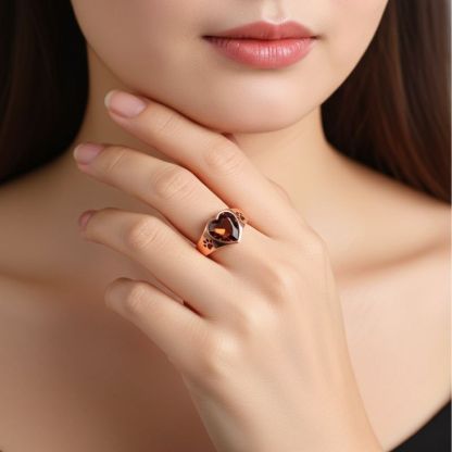 Sotiya Pet Cat Dog Paw Solitaire Coffee Heart Cut Engagement Ring Sterling Silver-Sotiya