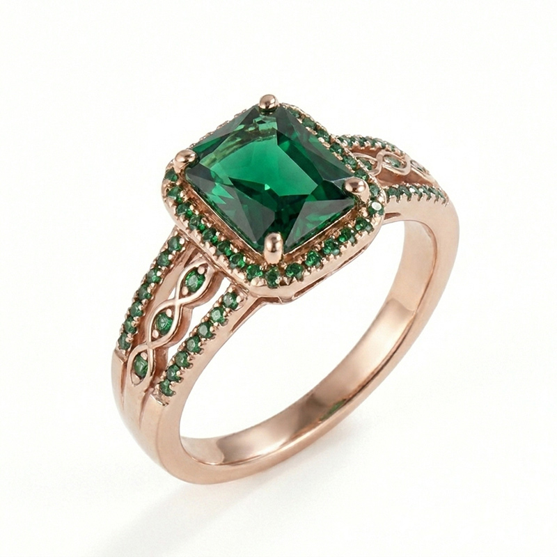 Sotiya Halo Radiant Cut Emerald Green Engagement Ring Sterling Silver