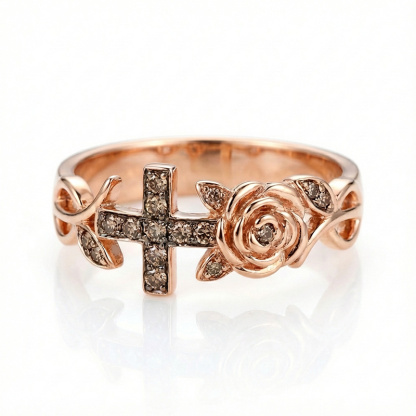 Sotiya Rose Design Faith Cross Coffee Cocktail Ring Sterling Silver-Sotiya