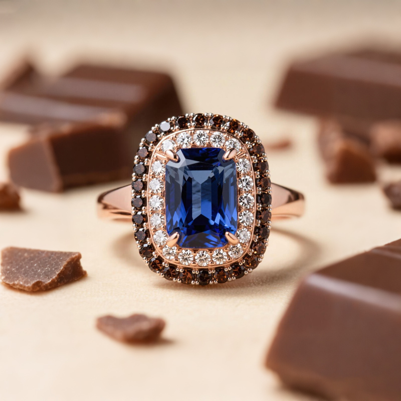 Sotiya Double Halo Radiant Cut Sapphire Coffee Engagement Ring Sterling Silver-Sotiya