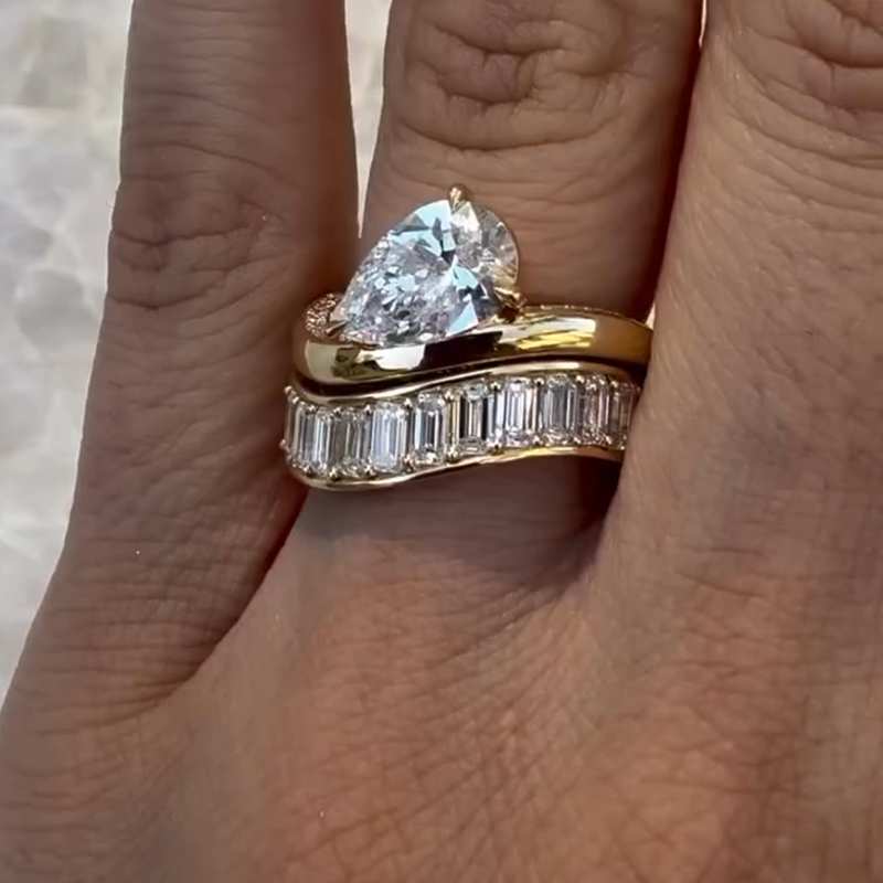 Sotiya Curve Pear Cut East West Wedding Bridal Ring Set Sterling Silver-Sotiya