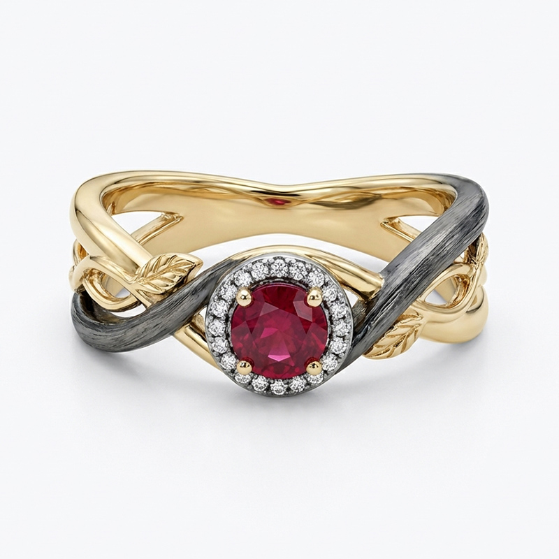 Sotiya Leaf Design Halo Round Cut Engagement Ring Sterling Silver-Sotiya