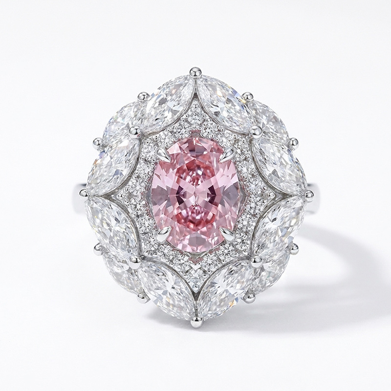 Sotiya Unique Two Halo Lab Grown Synthetic Morganite Oval Cut Engagement Ring Sterling Silver