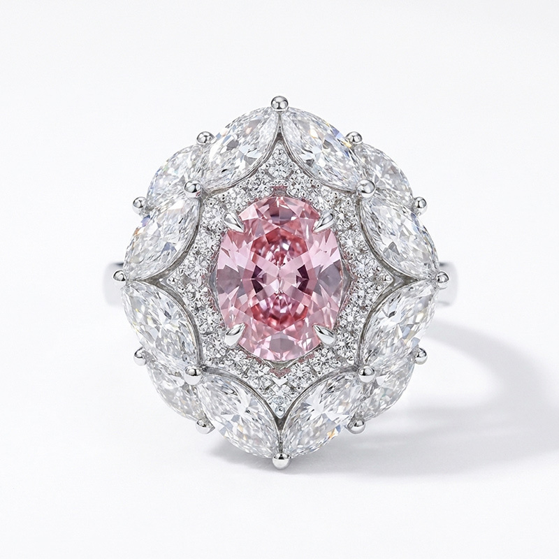 Sotiya Unique Two Halo Lab Grown Synthetic Morganite Oval Cut Engagement Ring Sterling Silver