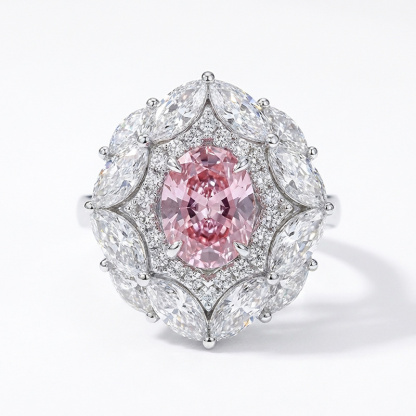 Sotiya Unique Two Halo Lab Grown Synthetic Morganite Oval Cut Engagement Ring Sterling Silver