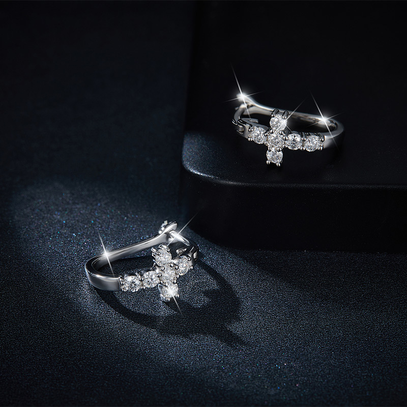 Sotiya Cross Design Round Cut Moissanite Hoop Earrings Sterling Silver-Sotiya