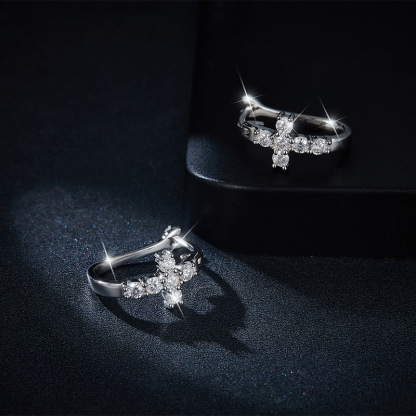 Sotiya Cross Design Round Cut Moissanite Hoop Earrings Sterling Silver-Sotiya