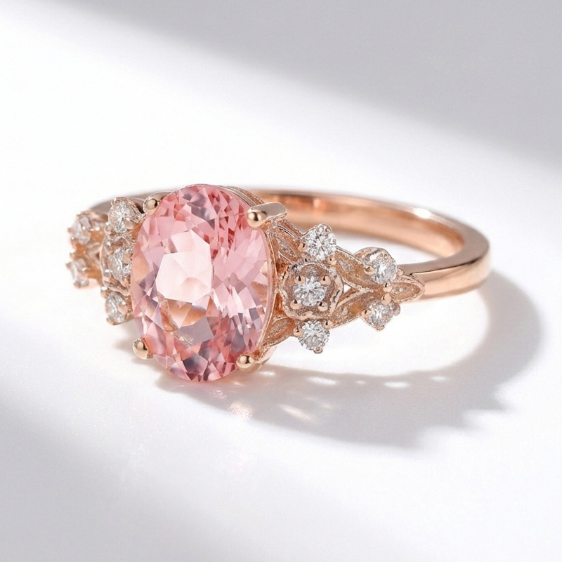 Sotiya Floral Sidestones Pink Oval Fantasy Starbrite Cut Engagement Ring Sterling Silver-Sotiya