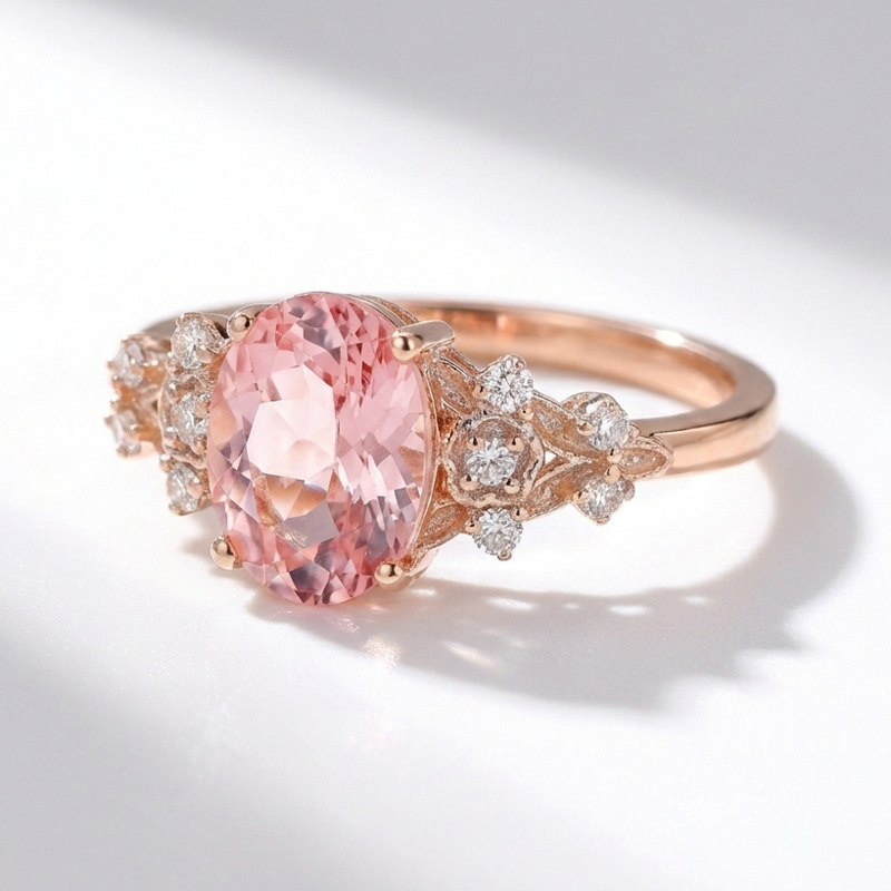 Sotiya Floral Sidestones Pink Oval Fantasy Starbrite Cut Engagement Ring Sterling Silver-Sotiya