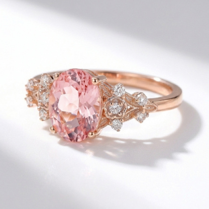 Sotiya Floral Sidestones Pink Oval Fantasy Starbrite Cut Engagement Ring Sterling Silver-Sotiya