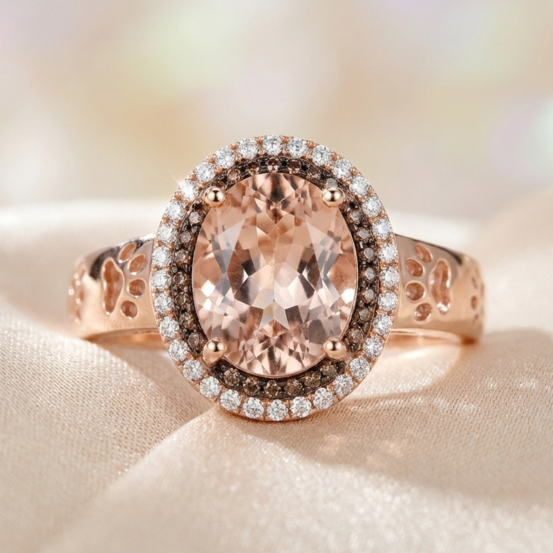 Sotiya Cat Paw Double Halo Synthetic Morganite Oval Cut Coffee Engagement Ring Sterling Silver-Sotiya