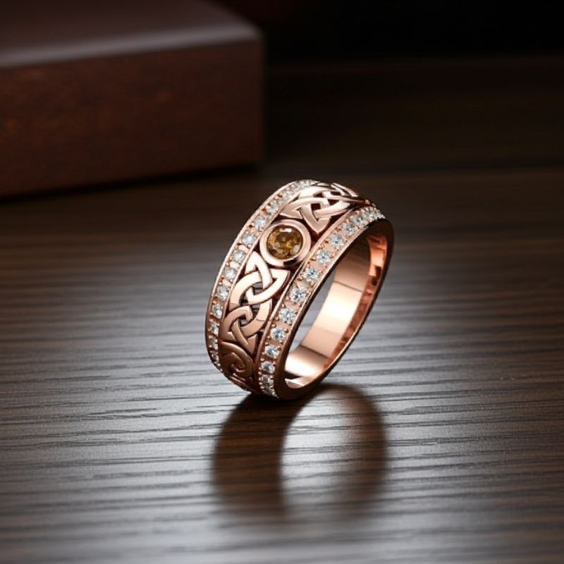 Sotiya Vintage Celtic Knot Round Cut Coffee Unisex Eternity Ring Sterling Silver