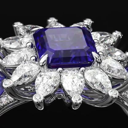 Sotiya Halo Asscher Cut Sidestones Engagement Ring Sterling Silver-Sotiya