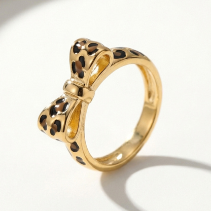 Sotiya Leopard Print Bowknot Enamel Ring Sterling Silver-Sotiya