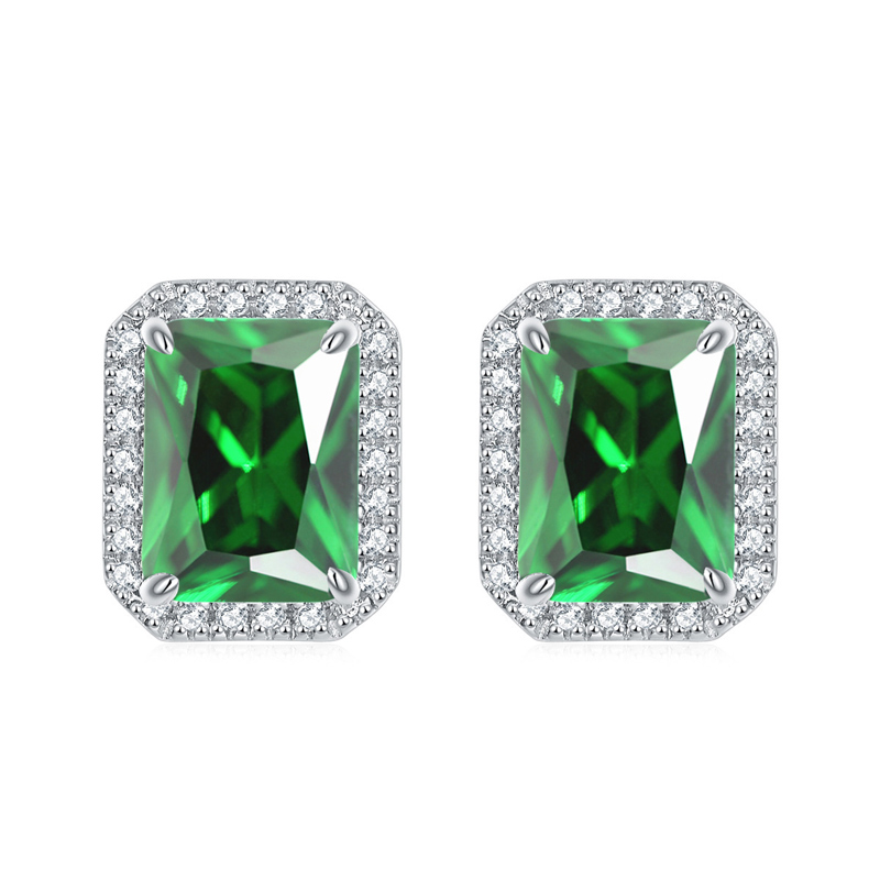 Sotiya 12 Birthstones Halo Emerald Cut Stud Earrings Sterling Silver-Sotiya