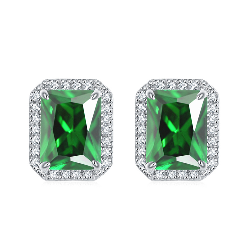 Sotiya 12 Birthstones Halo Emerald Cut Stud Earrings Sterling Silver-Sotiya